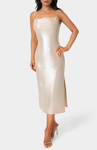 bebe Foil Metallic Midi Dress