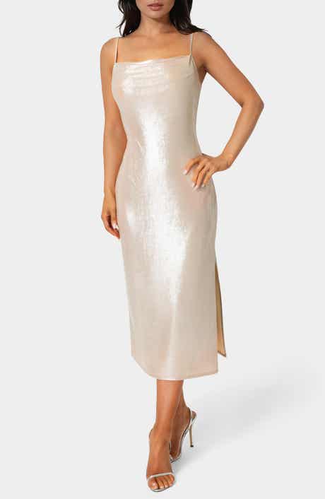 bebe Foil Metallic Midi Dress