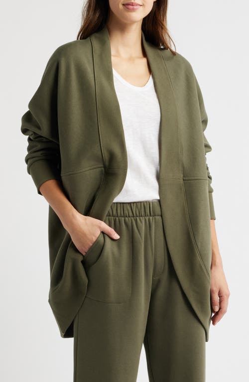 Caslonr Caslon(r) Cocoon Open Front Longline Fleece Sweatshirt In Olive Sarma
