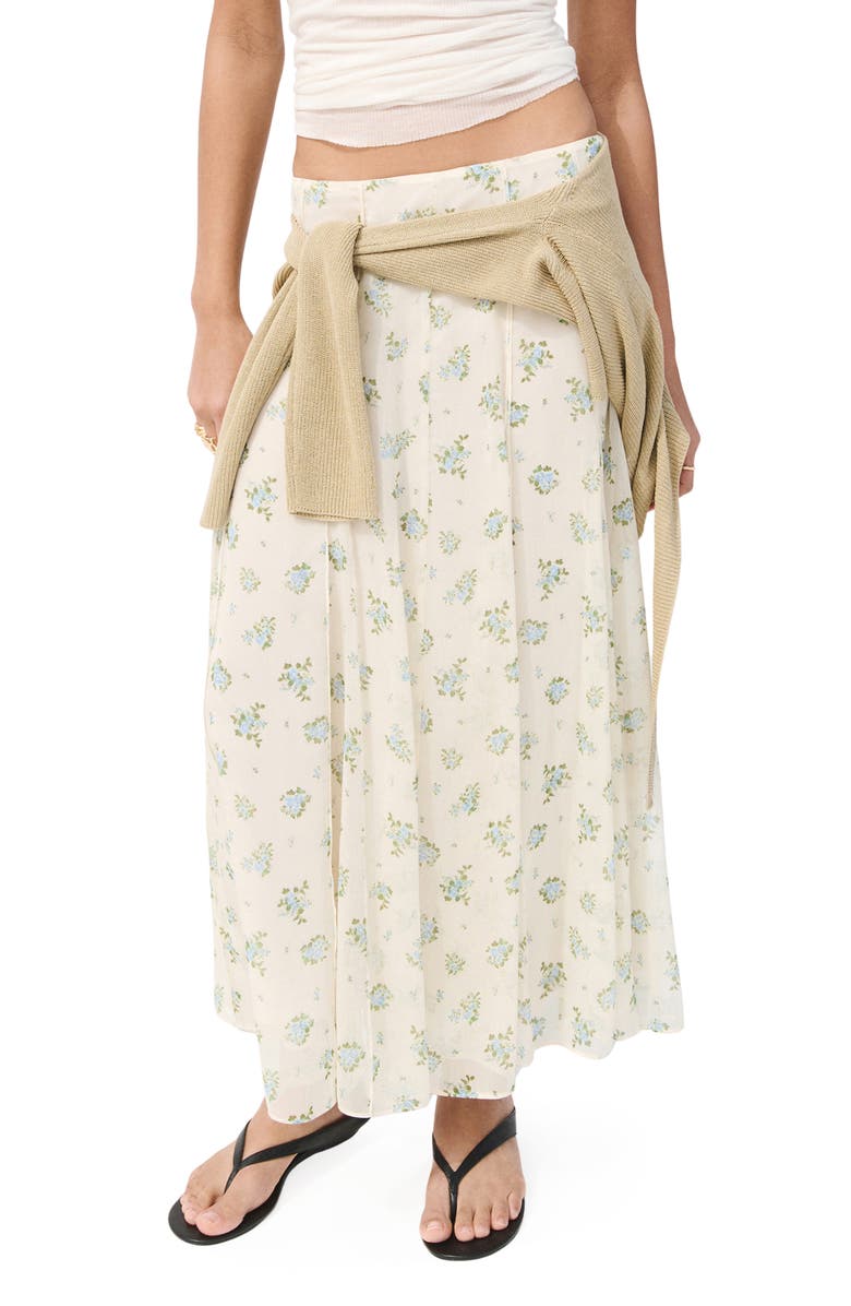 MANGO Falda Godet Pleat Skirt, Main, color, Off White