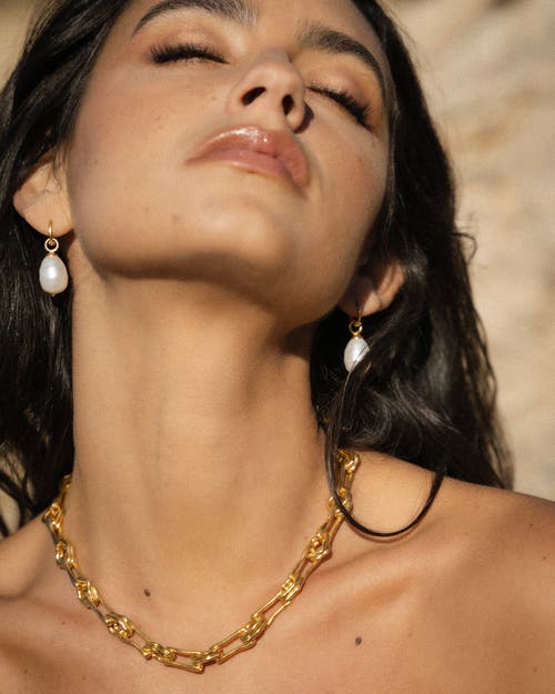 Ottoman Hands Ava Pearl Drop Huggie Earrings In Gold