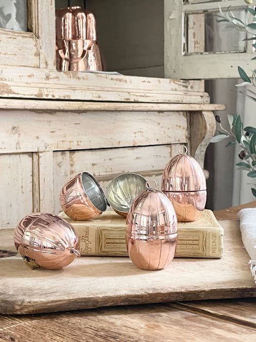 Coppermill Kitchen Vintage Inspired Copper Fluted Egg Ornaments Set/4 In Copper