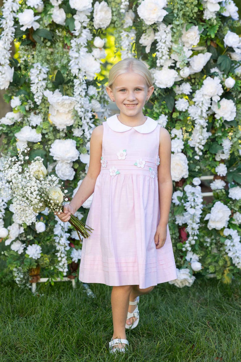 Linen-Look Dress With Flowers, Alternate, color, Pink