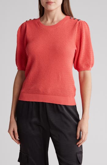 Laundry by Shelli Segal Puff Sleeve Button Shoulder Knit Top ...