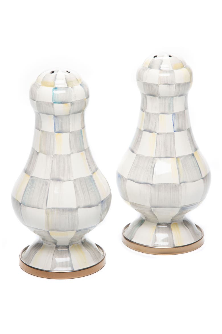 Sterling Check Enamel Large Salt & Pepper Shaker Set, Main, color, STERLING