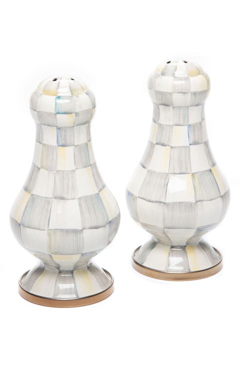 Sterling Check Enamel Large Salt & Pepper Shaker Set
