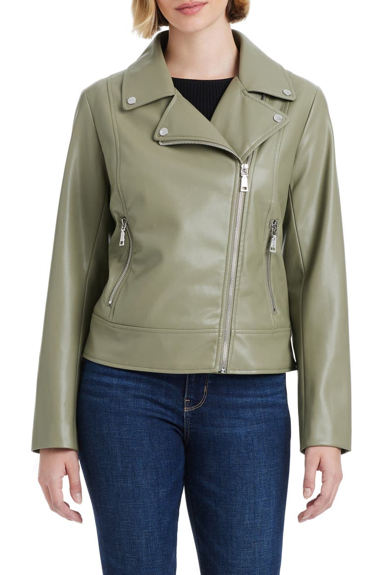 Asymmetric Zip Faux Leather Jacket, Main, color, SAGE