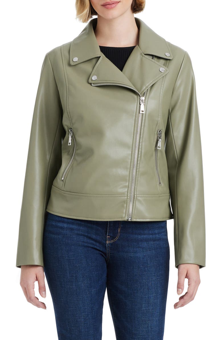 Vince Camuto Asymmetric Zip Faux Leather Jacket, Main, color, Sage