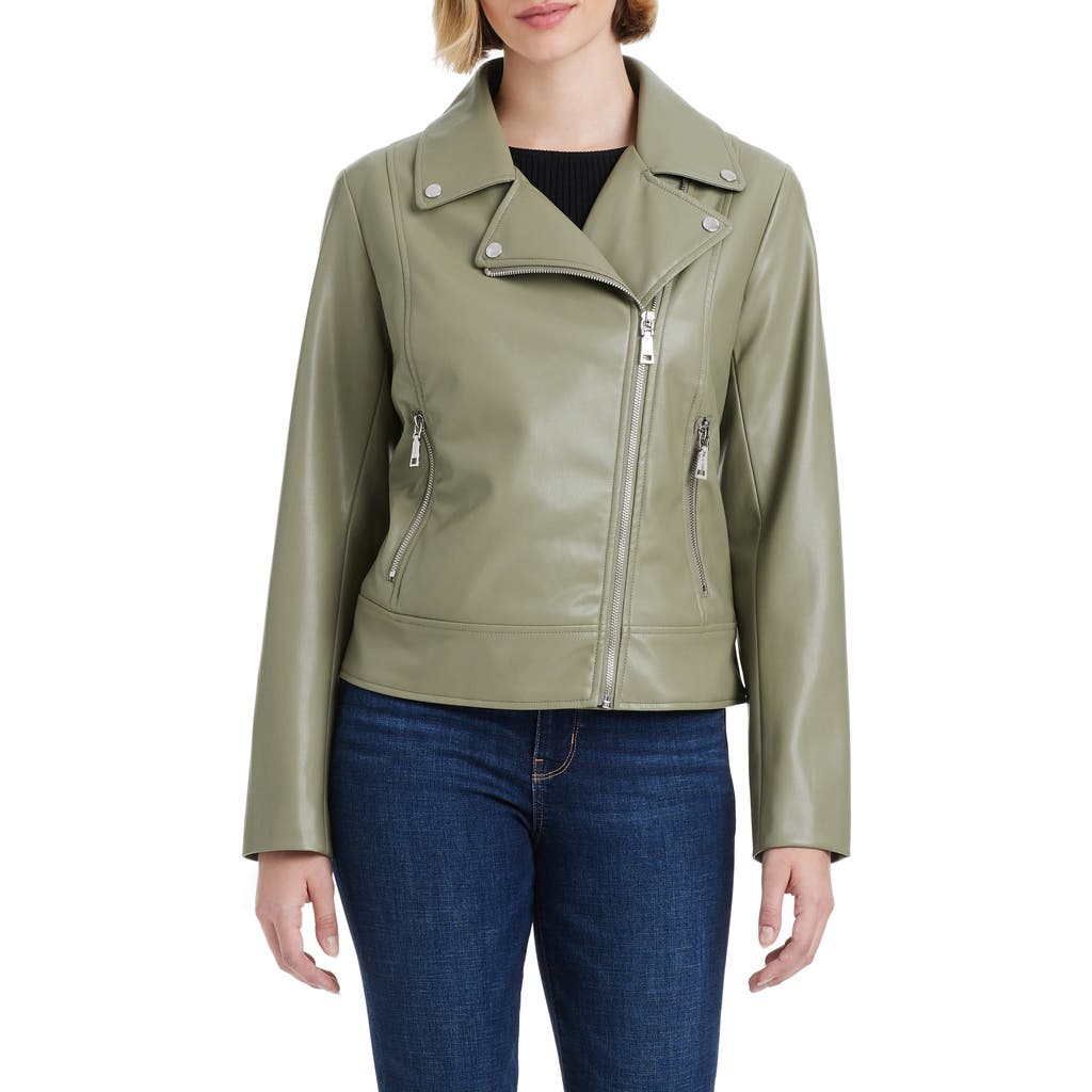 Shop Vince Camuto Asymmetric Zip Faux Leather Jacket In Sage