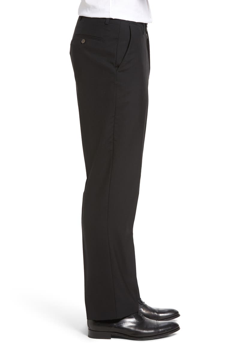 Lightweight Plain Weave Flat Front Classic Fit Trousers, Alternate, color, BLACK