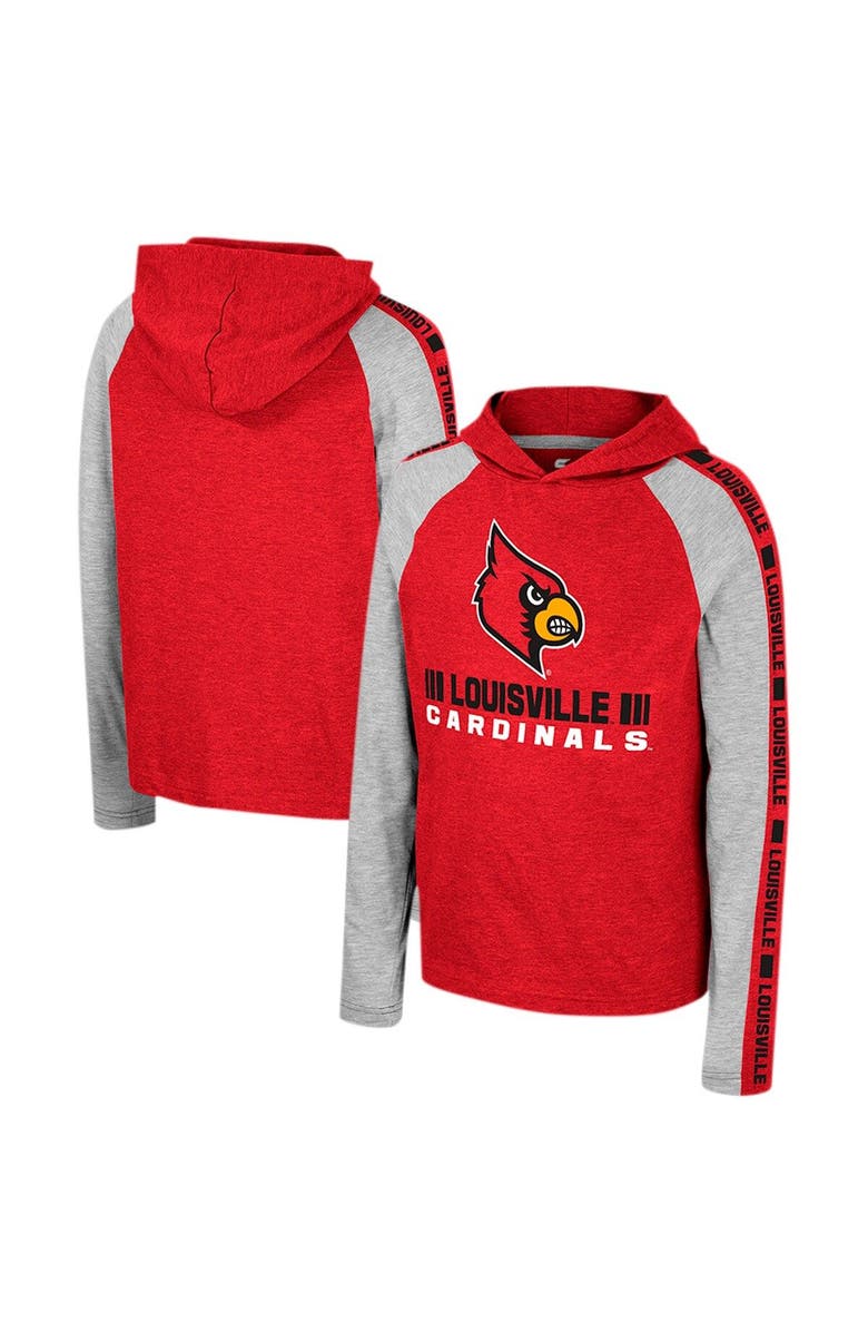 COLOSSEUM Youth Colosseum Red Louisville Cardinals Ned Raglan Long Sleeve Hooded T-Shirt, Main, color, 