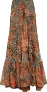 Etro Paisley Print Ruffle Silk Chiffon Maxi Skirt