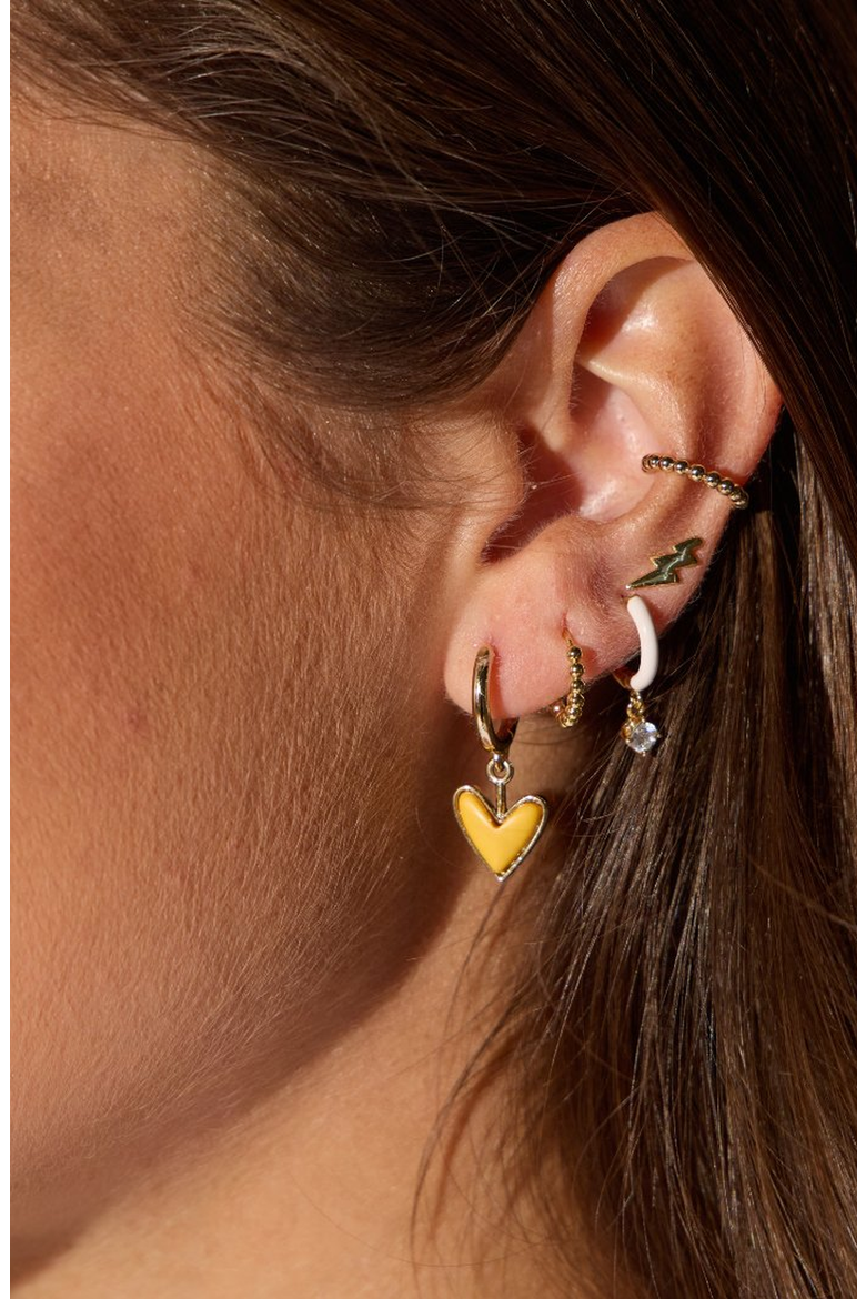 Sweetheart Huggie Earrings, Alternate, color, Yellow Stone / Gold Metal