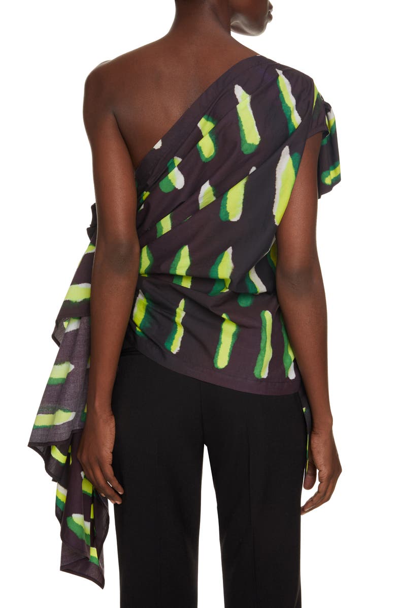 Dries Van Noten Cony Print Ruffle One-Shoulder Top, Alternate, color, 