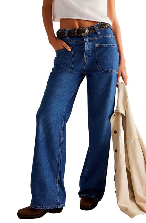 FREE PEOPLE デニム パンツ ボトム ワイド ジーンズ XS以下 Free People(フリーピープル) デニム・ジーパン