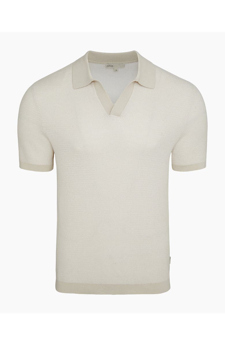 Onia Textured Cotton Johnny Collar Polo, Alternate, color, Stone/White