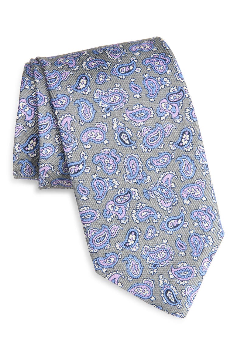 Paisley Silk Tie, Main, color, GRAY