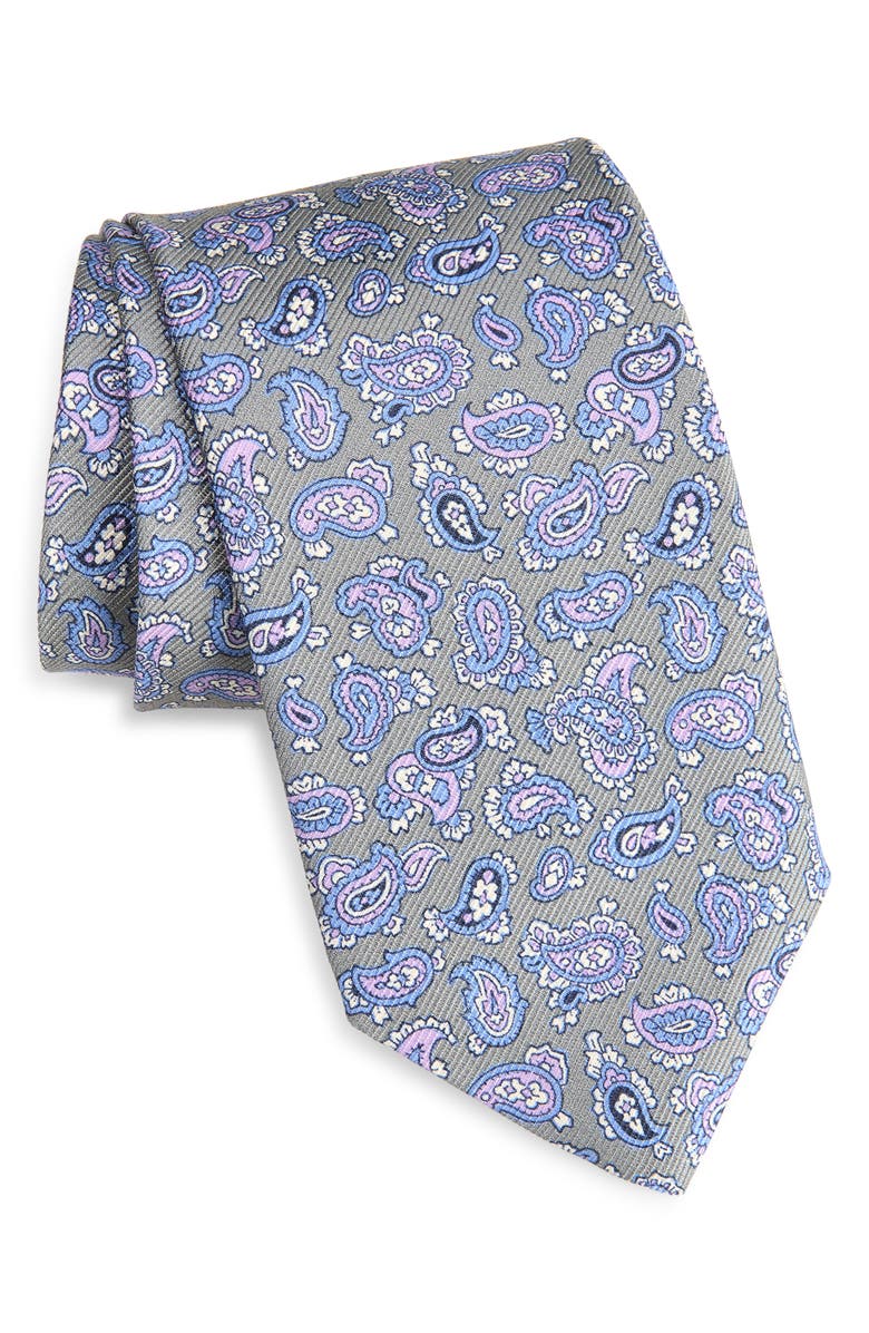 David Donahue Paisley Silk Tie, Main, color, Gray