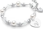 Tiny Blessings Sterling Silver Crystals & Pearls & Engraved Initial 5.25" Bracelet