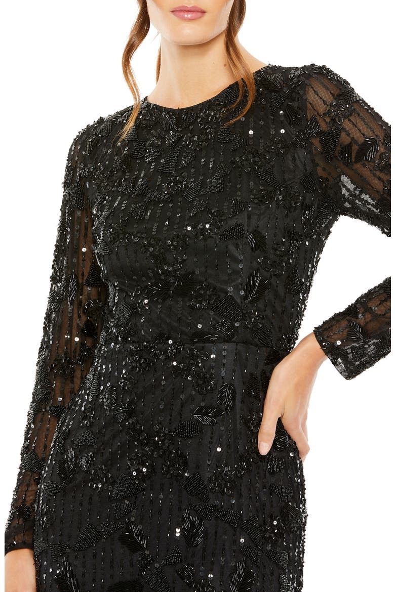 High Neck Long Sleeve Embellished Dress, Alternate, color, BLACK