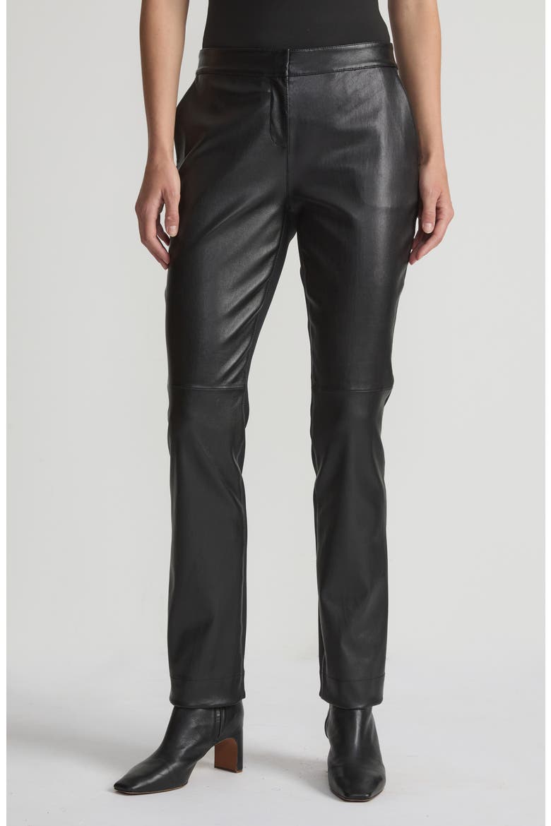 Manhattan Leather & Stretch Knit Cigarette Pants, Main, color, BLACK