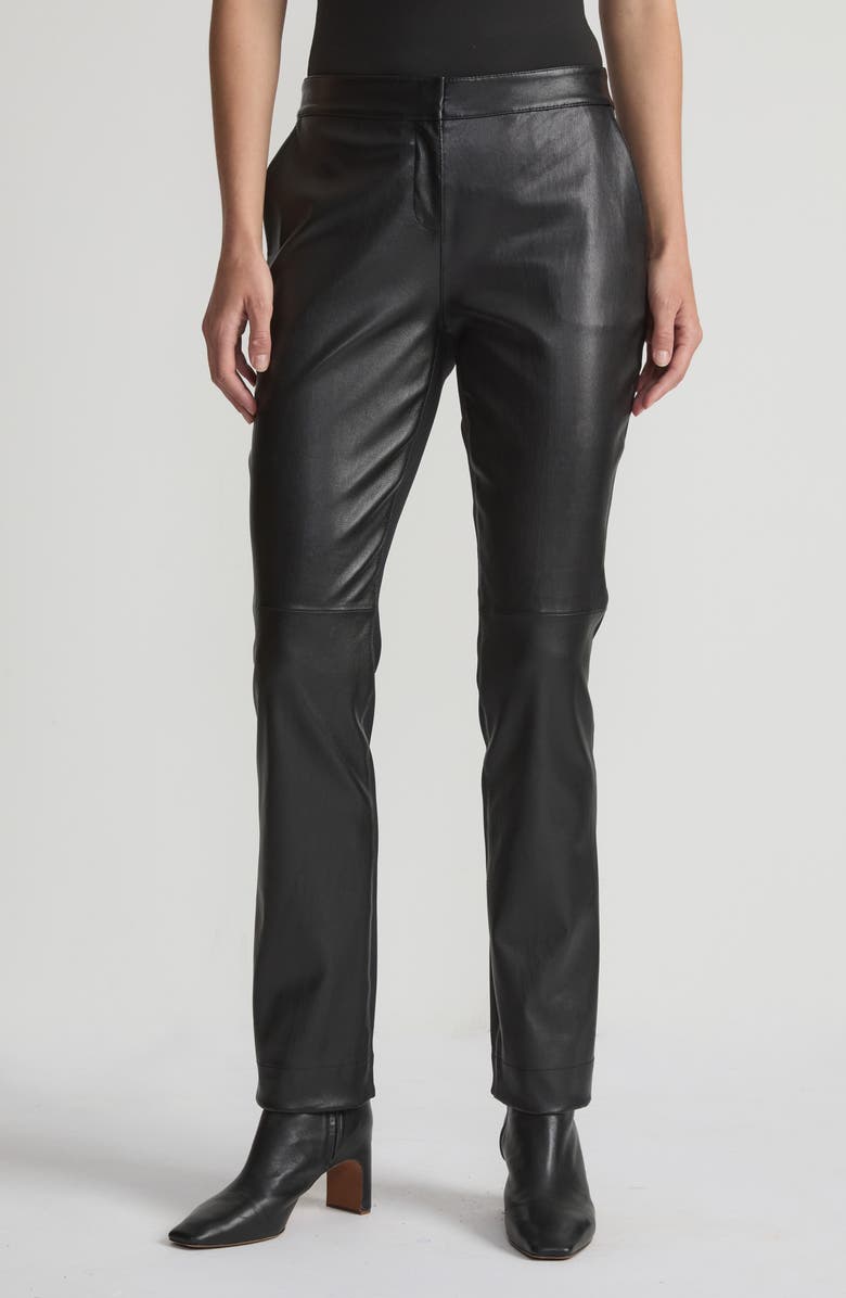 Lafayette 148 New York Manhattan Leather & Stretch Knit Cigarette Pants, Main, color, Black