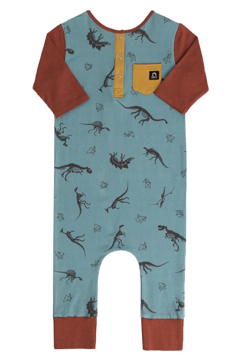 Dino Print Henley Romper, Main, color, CAMEO BLUE DINO