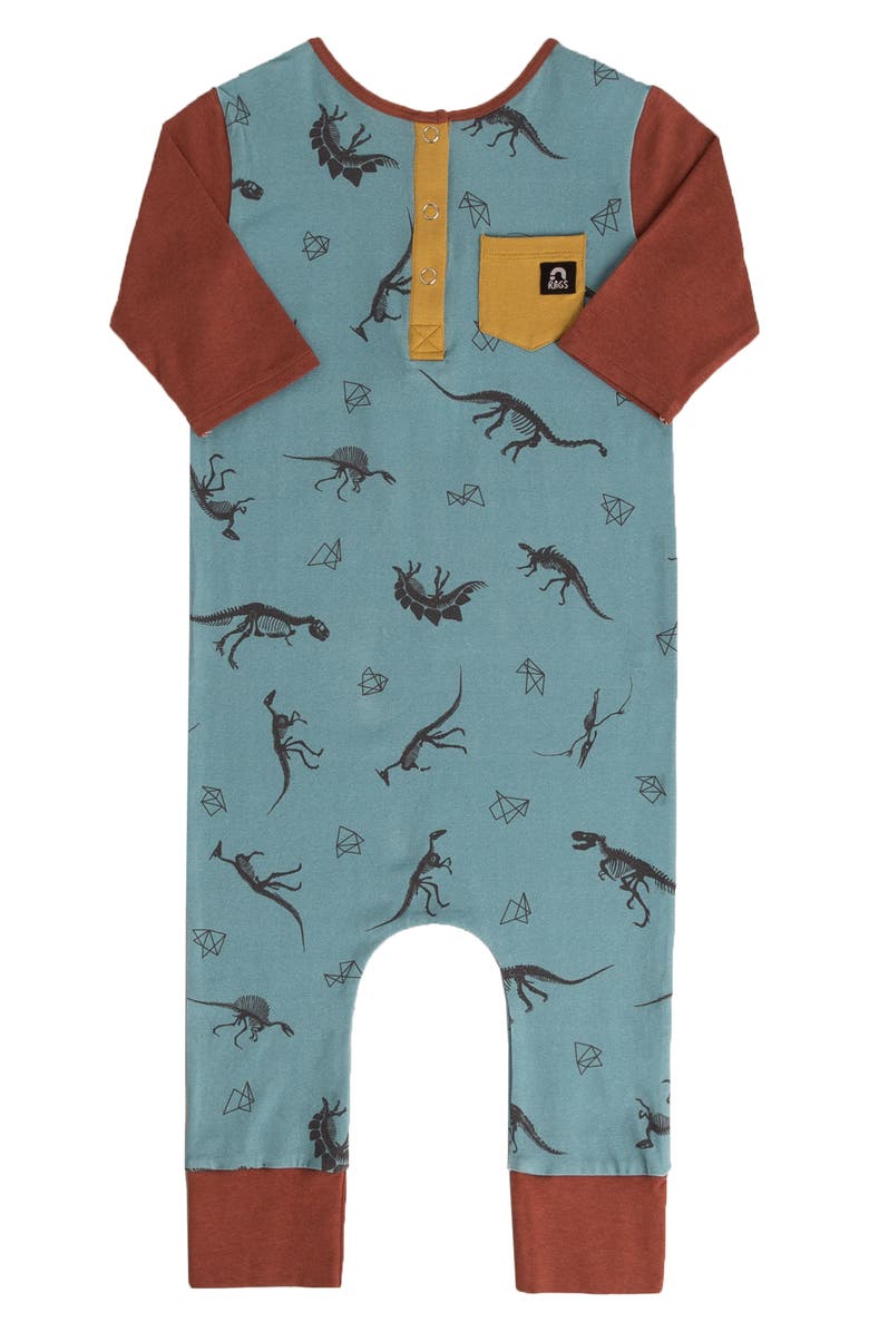 RAGS TO RACHES Dino Print Henley Romper, Main, color, 