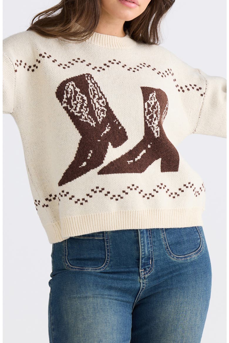 Boot Jive Intarsia Sweater, Alternate, color, CREAM W/ CHOCOLATE