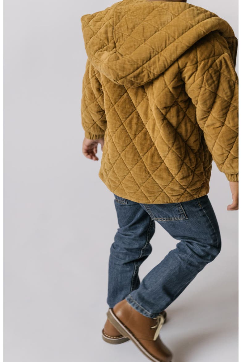 Organic Cotton Corduroy Quilted Hooded Jacket, Alternate, color, YELLOW