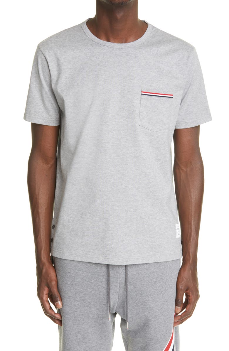 Thom Browne Stripe Trim Pocket T-Shirt, Main, color, Light Grey