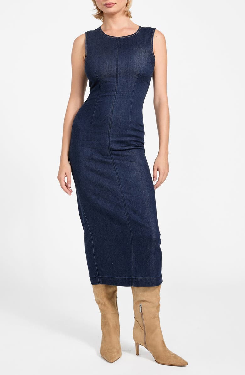 GUESS Dahlia Sleeveless Denim Midi Dress, Main, color, Oaklynn Bright Blue