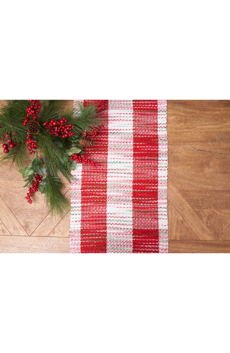 C&F Home Red & White Mélange Christmas Table Runner w/ Fringe 14" x 72", Alternate, color, Red