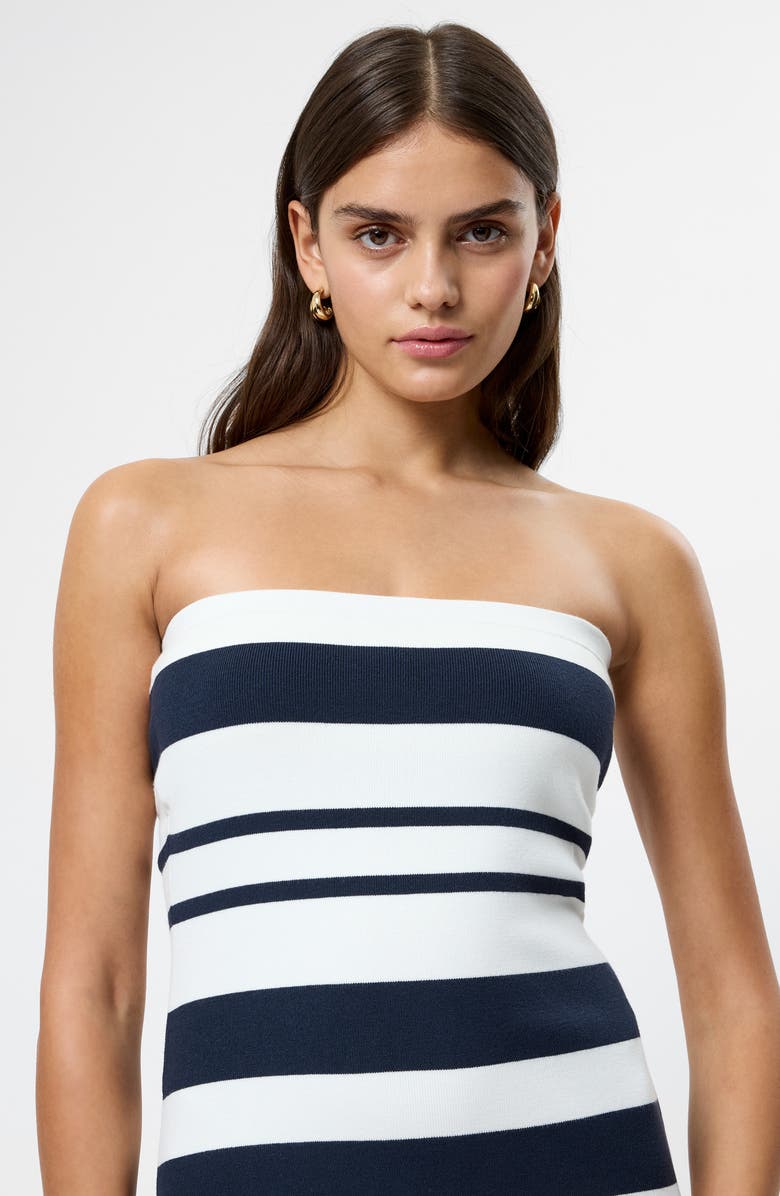 French Connection Maxime Stripe Strapless Midi Dress, Alternate, color, Summerwhite-Marine