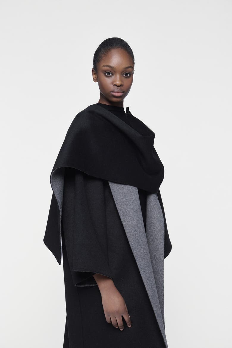 Reversible Cacoon Coat with Scarf Detail, Alternate, color, Black