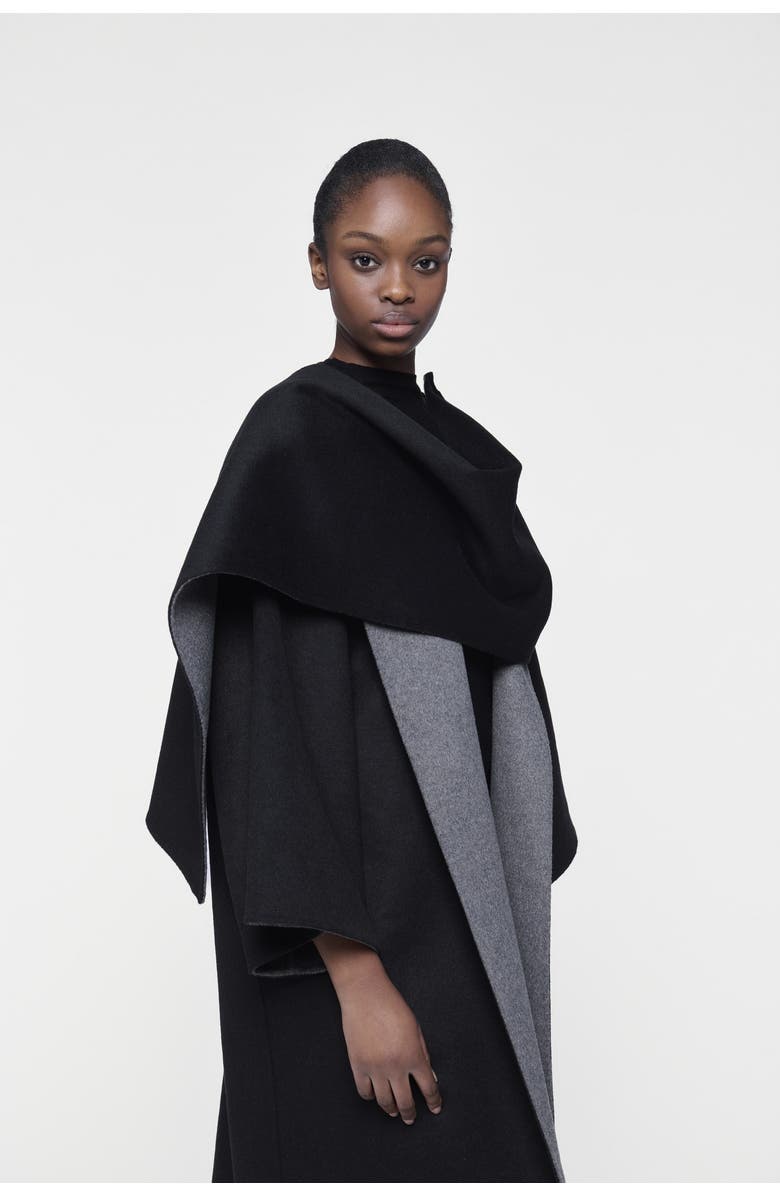 Leem Reversible Cacoon Coat with Scarf Detail, Alternate, color, Black