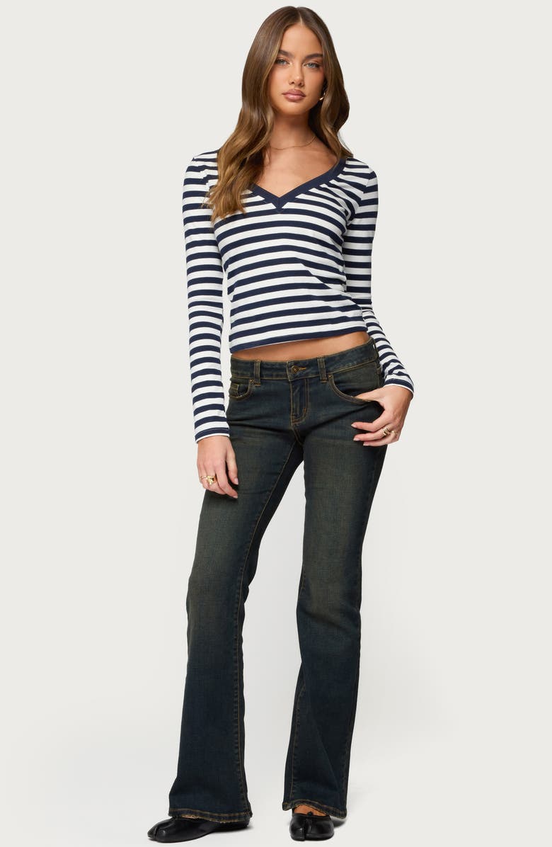 EDIKTED Solly Stripe Long Sleeve Shirt, Alternate, color, Navy-And-White