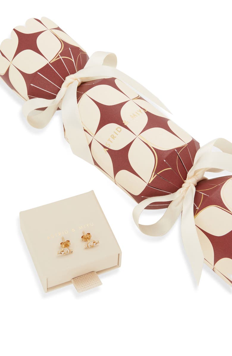 Astrid & Miyu Pavé Crystal Star & Moon Stud Earrings Christmas Cracker, Main, color, Gold