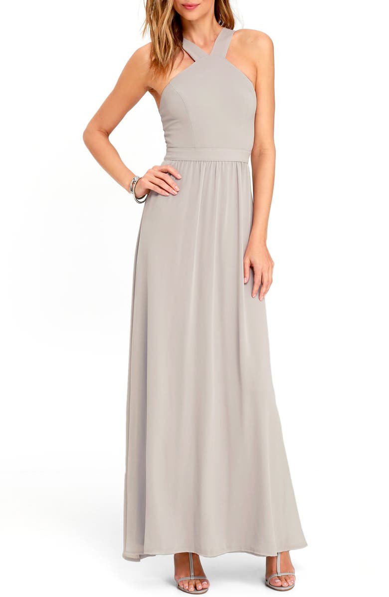 Lulus Cross Neck A-Line Chiffon Gown, Alternate, color, 