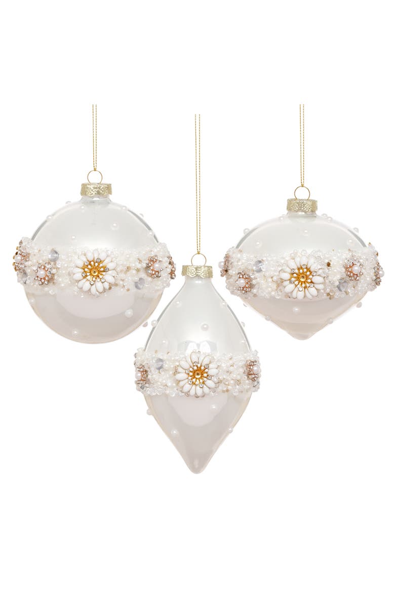 Jeweled Bloom Ornament, Box of 6, Main, color, White