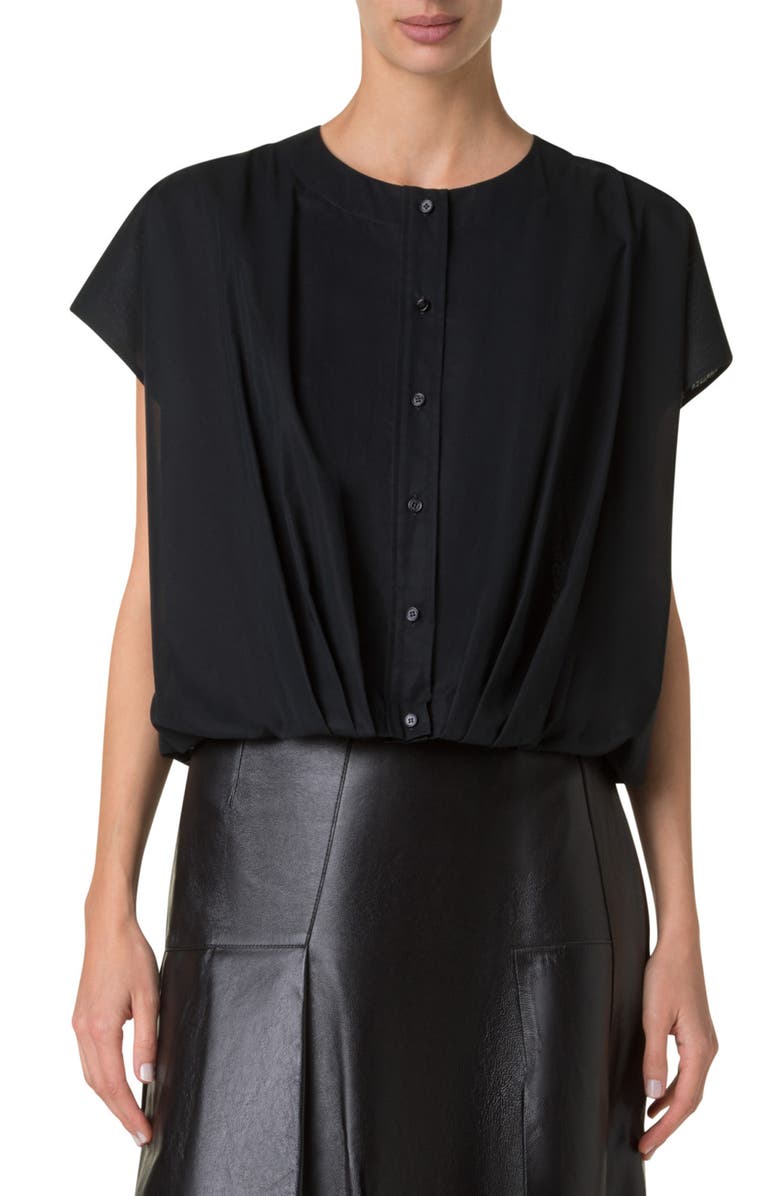 Akris Sleeveless Cotton Voile Crop Top, Main, color, Black