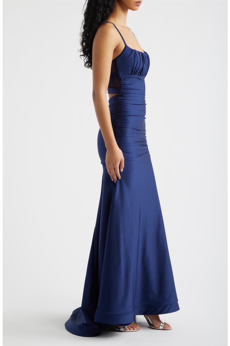 Emma Sateen Strappy Mermaid Gown, Alternate, color, NAVY