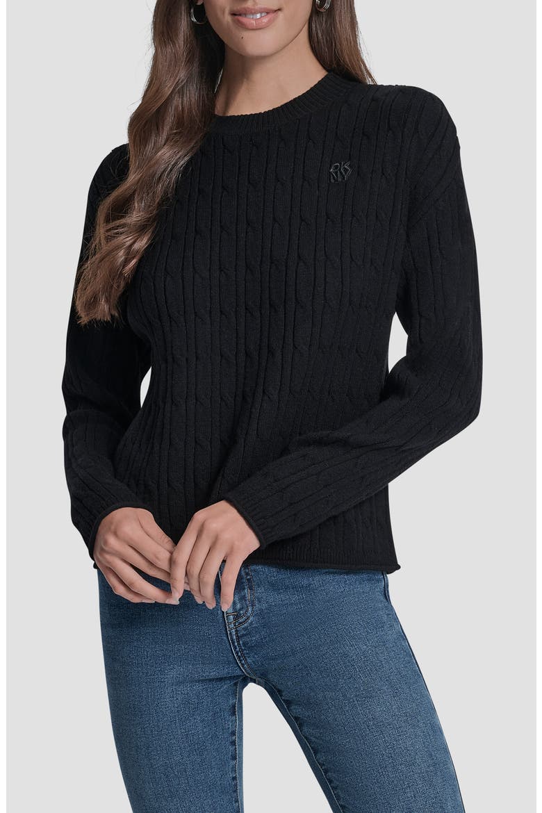 Crewneck Cable Stitch Sweater, Main, color, BLACK