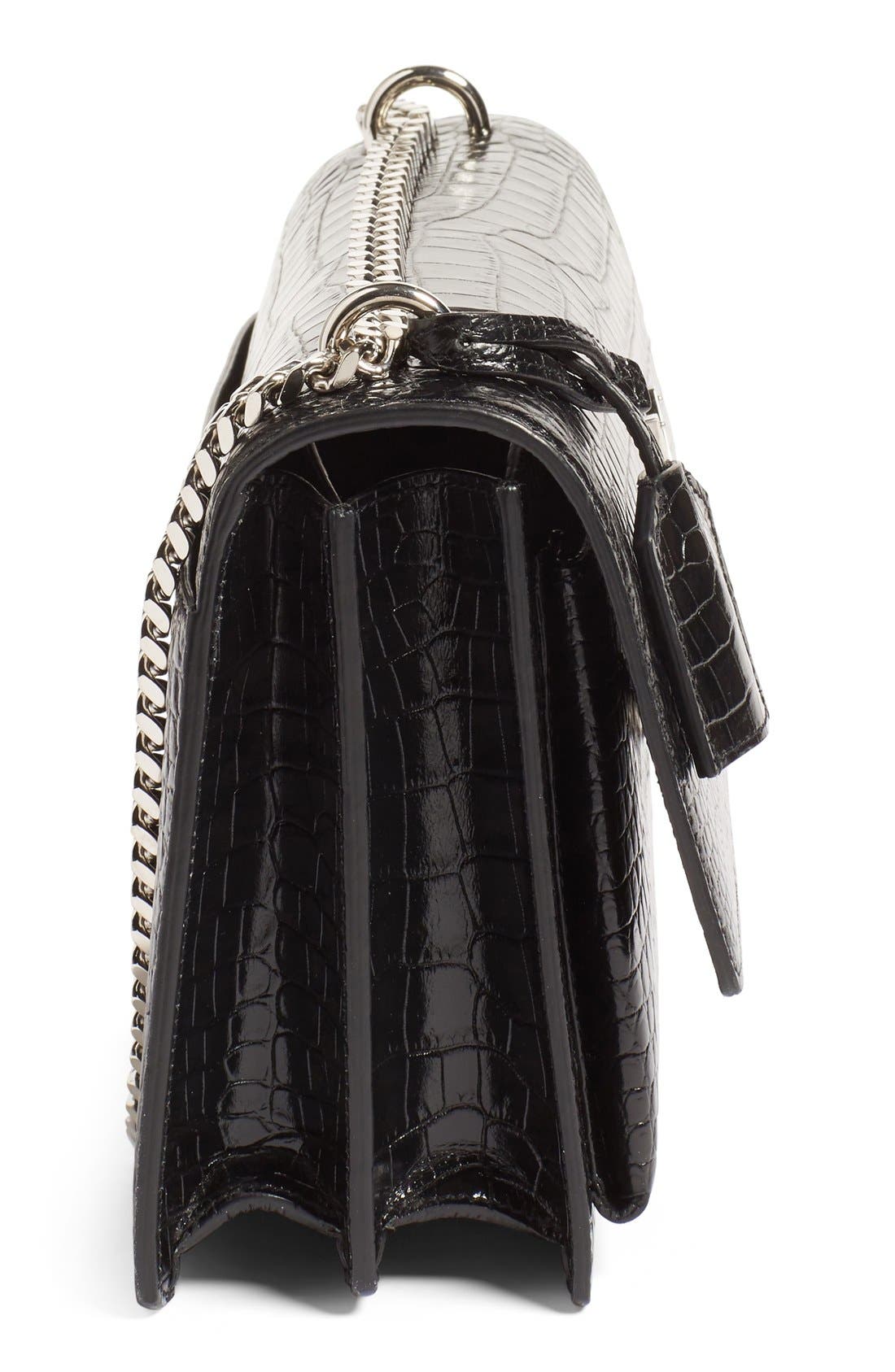 'Medium Monogram Sunset' Croc Embossed Leather Shoulder Bag, Alternate, color, NERO