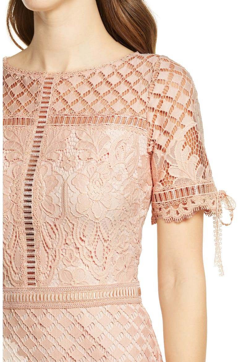 Tie Sleeve Lace Cocktail Dress, Alternate, color, PRIMROSE