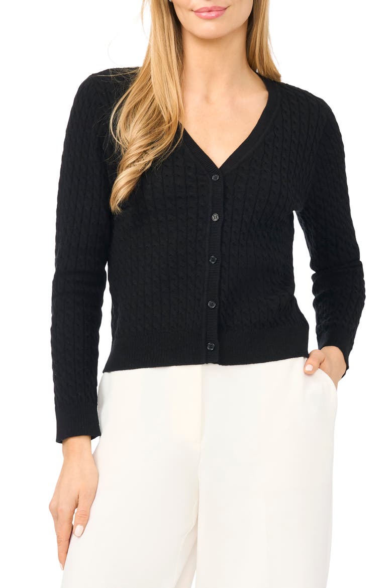 Cable Stitch V-Neck Cardigan, Main, color, RICH BLACK