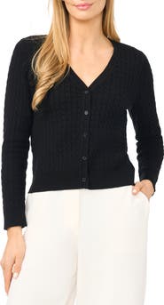 Halogen® Cable Stitch V-Neck Cardigan