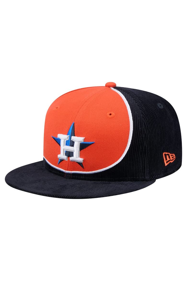 Men's New Era Navy/Orange Houston Astros Retro Split Corduroy Snapback Hat, Main, color, Navy