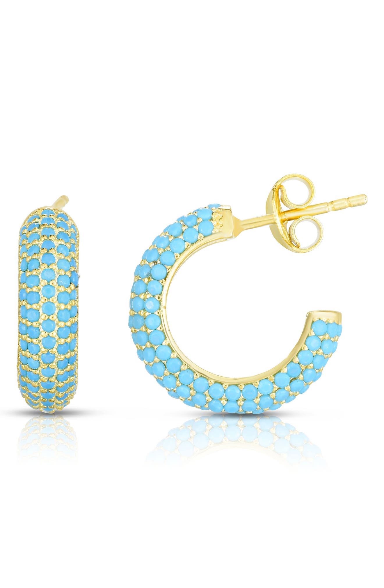 SPHERA MILANO 14K Yellow Gold Vermeil Turquoise Hoop Earrings