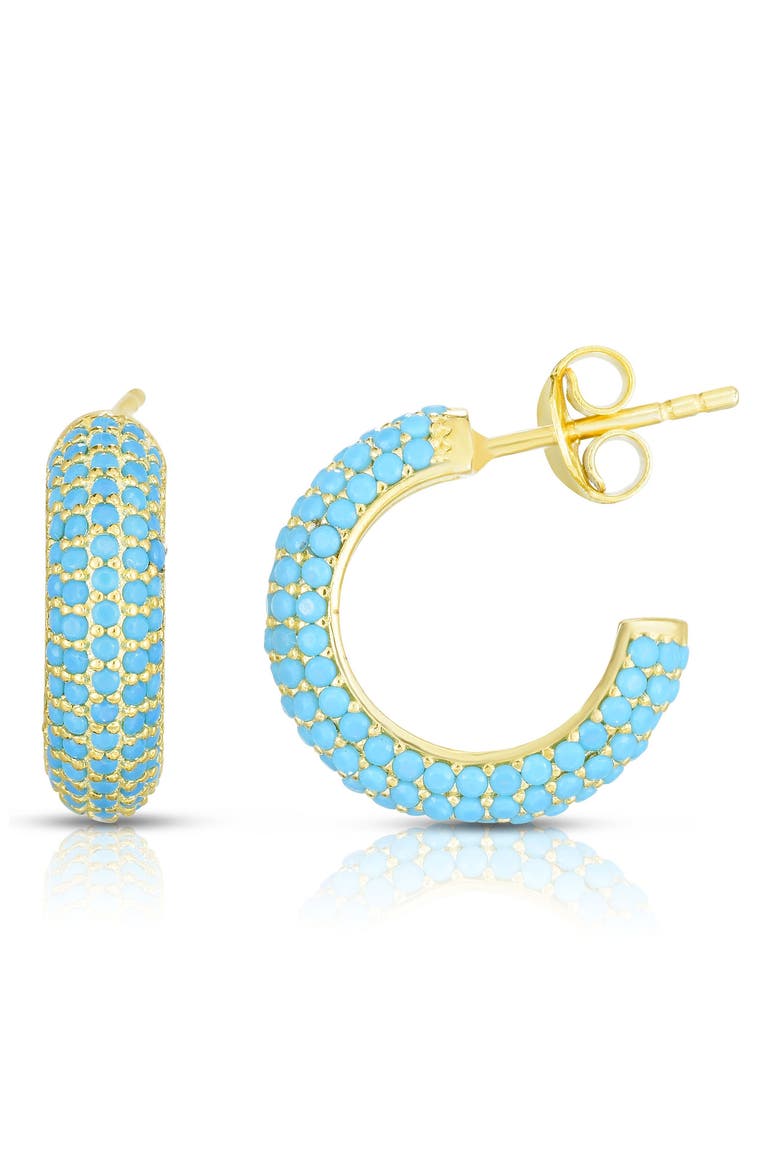 14K Yellow Gold Vermeil Turquoise Hoop Earrings, Main, color, YELLOW GOLD